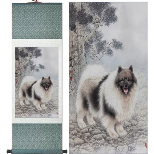 Dog silk art painting Chinese Art Painting Home Office Decoration Chinese cute dog painting