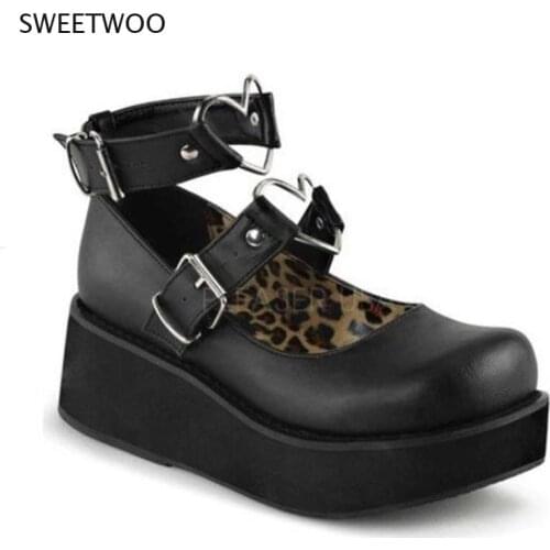 Brand Pumps Heart Buckle Platform Lolita Women Pumps Gothic Pink Sweet Women Spring Shoes Size 43