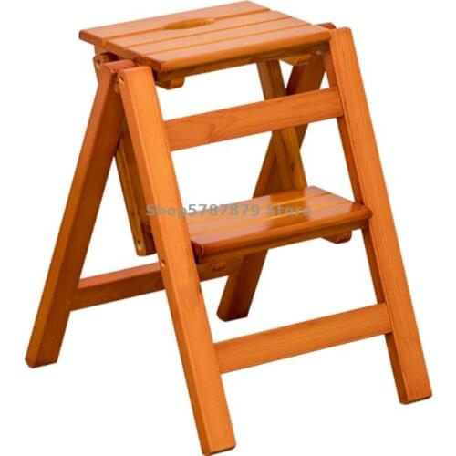 Solid Wood Household Multifunctional Folding Ladder Three Step Ladder Chair Ladder Stool Indoor Climbing Ladder Wooden La