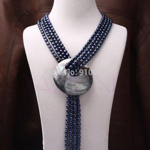 Unique dark blue freshwater 8mm pearl abalone women 50 inch sweater necklace