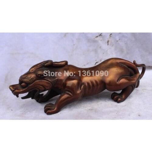 Xd 001226 11"Chinese Red Bronze carved excellent lifelike ferocious unicorn kylin Statue