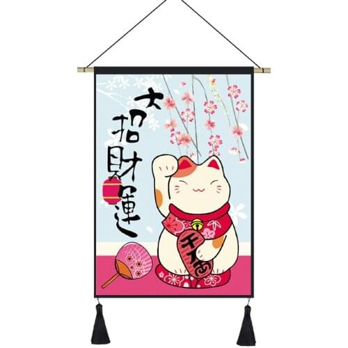 Japanese Fortune Cat Hanging Scroll Painting Wall Art Wall Pictures Canvas Posters and Prints for Living Room Home Decor