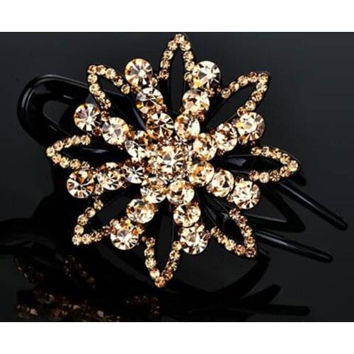 Womens Floral Duckbill Glittery Rhinestone Hair Clip Elegant Flower Shaped Dovetail Hair Pin for All Hair Type BN