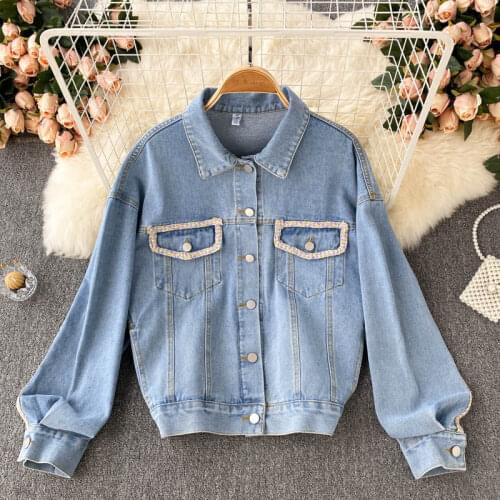 Retro Casual Womens Short Denim Jacket Tide 2021 Autumn New Wild Loose Large Ssize Short Coats Female Fashion Jackets Top e559