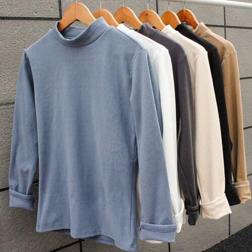 Woman Tshirts Long Sleeves T-shirt Solid Color Autumn Winter Brushed Dralon Velvet Thickened Shirt Ropa Mujer Camisetas