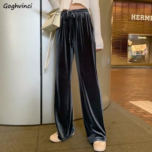 Women Casual Wide Leg Pants Pleuche Solid Plus Velvet Thicker Trousers High Waist Loose Floor-length All-match Winter Autumn Ins