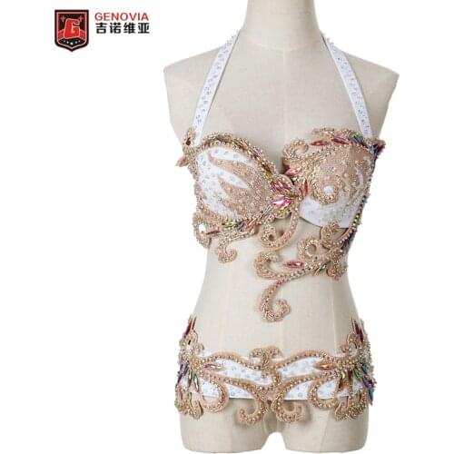 2PCS Women Handmade bead Belly Dance Costume Outfit Set Bra Belt Carnival Bollywood