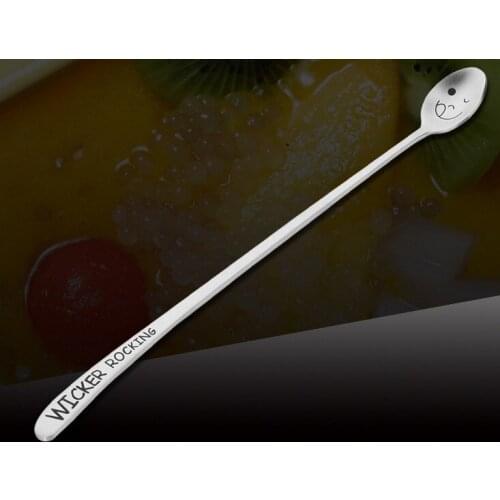 1PC Stainless Steel 430 Long handle Smile Face Pattern Spoons/soup spoon tableware KX 216
