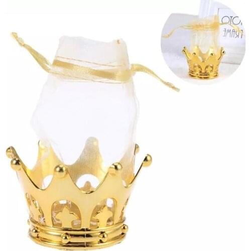 1pcs Wedding Candy Bag Plastic Birthday Party Candy Packaging Gift Silver Gold Color Box Crown Yarn Bag Golden Wedding Candy Bag
