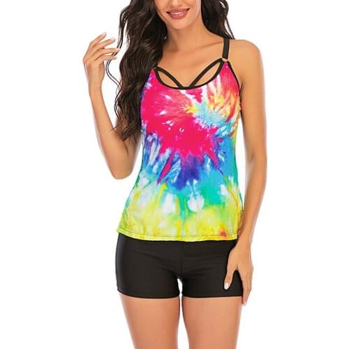 2020 New Vintage Print Tankini Set Plus Size S-8XL Print Swimwear Women Swimsuit Fashion BeachWear 2 Piece Bikini Bathing Suit