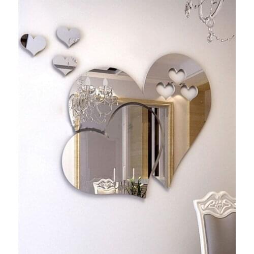 5PCS Heart Mirror Wall Stickers Plastic Self-adhesive Mirror Removable Art Decor Wall Poster Kids Living Room Wedding Decoration