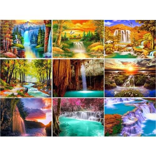 5D DIY Diamond Painting Waterfall Landscape Cross Stitch Kit Full Drill Embroidery Mosaic Art Picture of Rhinestones Decor New