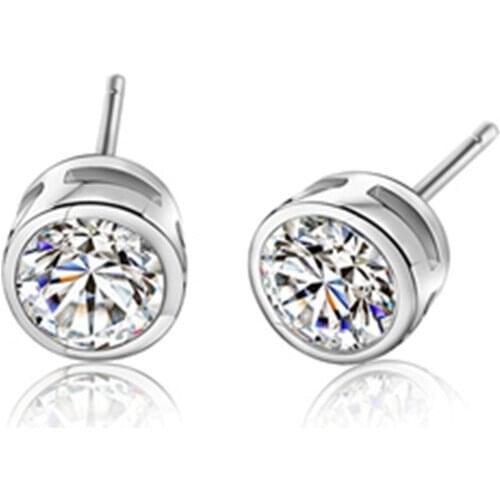 [BLACK AWN] Pure 925 Sterling Silver Earrings Cute Stud Earrings for Women Silver 925 Jewelry Round Boucles d'oreilles I300