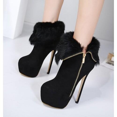 Platform Boots with fur Fashion Thin Heels Ankle Boots Women High Heels Autumn Winter Woman Shoes sexy boots platform YMA410