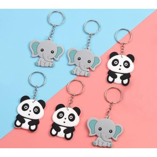 100Pcs Cartoon Elephant Panda PVC Keychain Women Man Key Ring Cute Silicone Key Holder Kids Toy Animal Keyring Car Bag Accessory