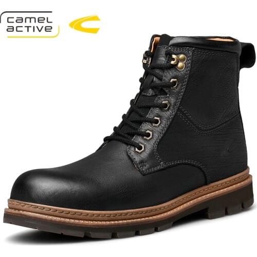 Camel Active New Mens Boots Genuine Leather Snow Boots Retro Fashion Tooling Boots Thick-soled Non-slip High Quality Men Shoes