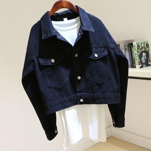Black Short Denim Jackets Women Spring New Korean Loose Student Outerwear Chaqueta Mujer Batwing sleeve Jeans Jacket Coat Female