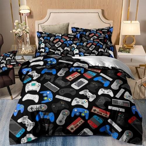 Black Bedding Set Luxury 3D Single Double Gamer Duvet Cover Set Queen King Size Bed Clothes for Boy Kid Girl Adult Home Bed
