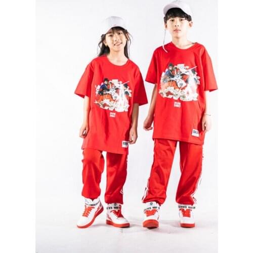 Kids Jazz Dance Costumes Hip Hop Practice Red Suit Modern Street Dance Performance Clothing Child Catwalk Show Outfits DWY5430
