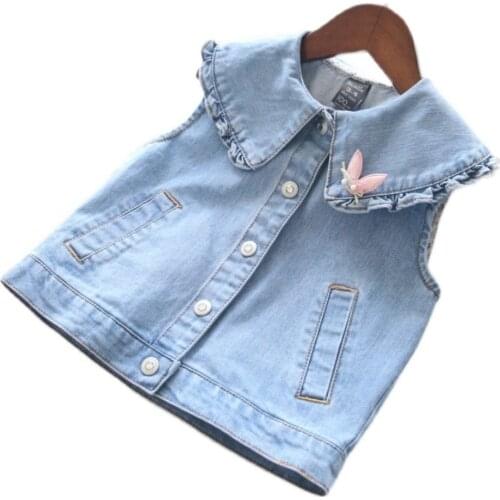 Girls Denim Vest 2021 Spring Autumn New Style Korean Fashion Blue Childrens Vest Waistcoat Kids Waistcoat