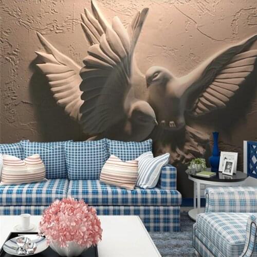 Custom wallpaper 3D stereo photo murals embossed flying pigeon papel de parede TV background wall painting mural 3d wallpaper