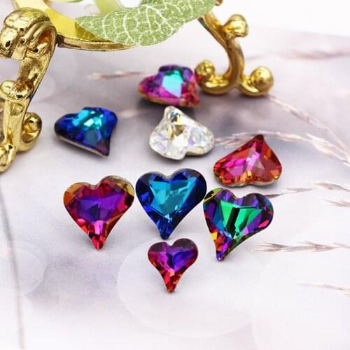 12x13mm Blue Rhinestones Pointback K9 Glass Strass Heart Shape Loose Crystals Stones Shiny wedding dress pedras e cristais