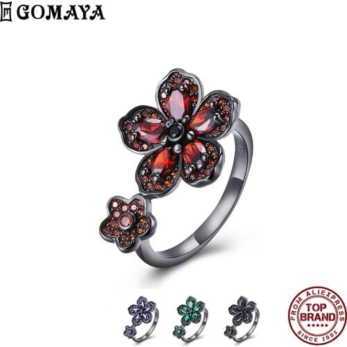 GOMAYA Romantic Flowers Design Clear Zircon Women Rings Vintage Elegance Adjustable opening Ring Festival Birthday Jewelry Gift