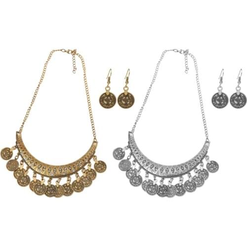 Jingle Dancing Gypsy Jewelry Ethnic Coin Necklace Earring 2PCS Jewelry Set Women Exotic accessories