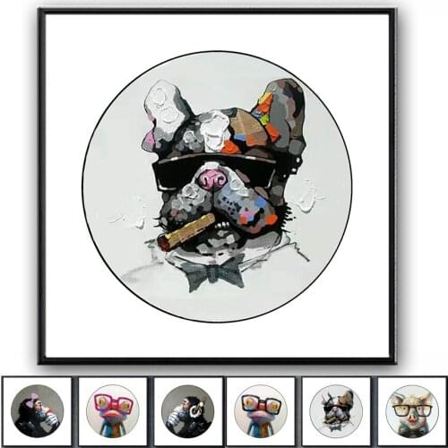 Oil Painting hand painted Cartoon on Canvas Abstract Animal Wall Art for Home Decoration Happy pet dog NEW 2020033001