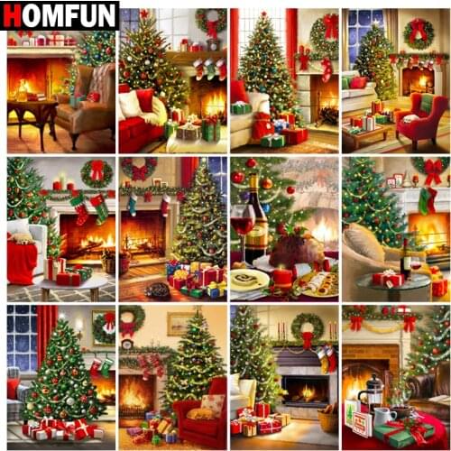HOMFUN Rhinestone Painting Crystal Decor Diy Diamond Painting "Christmas fireplace" 3D Cross Stitch Pattern Diamond Embroidery