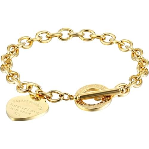 Classic 2 Size Carve Forever Love Heart Bracelet For Women Titanium Steel Gold Color Woman Bracelet Jewelry Pulseras Lover Gift