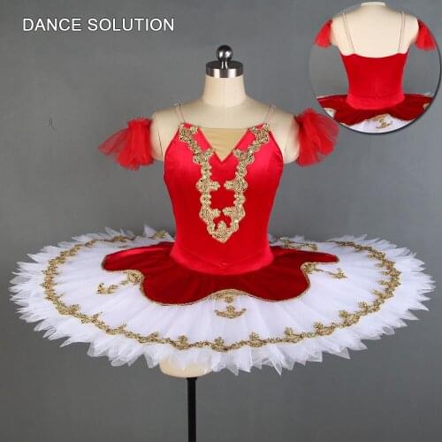 Red Velvet Stretch Top Ballet Tutu Stiff Tulle Pancake Dancing Tutus for Child & Adult Dancer Professional Costume BLL132