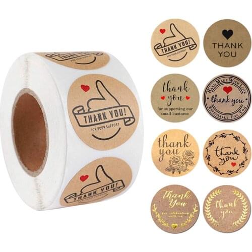 Round Natural Kraft "Thank You" Stickers Scrapbooking For Gift Package Adhesive Handmade Sticker Envelope Seal Labels Stationery