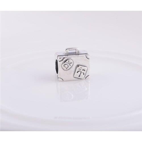 LW102 Travel to Paris Suitcase Thread Charm Beads Vintage 925 Sterling Silver Charm Beads Women Jewelry Fits Pandora bracelets