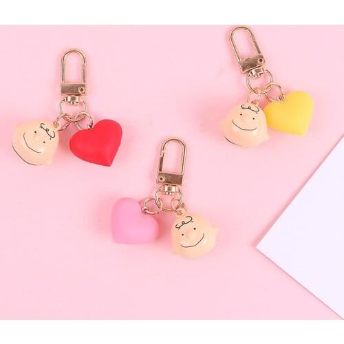 Cartoon Characters Metal Keychain Heart Bag Pendant Girls Student Backpack Trinkets Cartoon Fashion Car KeyRing Trinket Jewelry