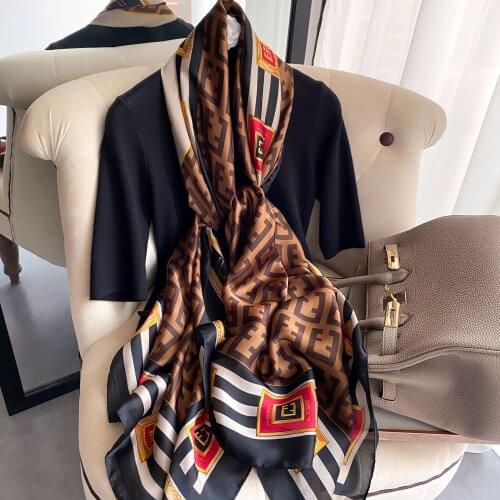 Fashion Luxury Brand Letter Design Ladies Silk Shawl Scarf Top Daily Outdoor Beach Women Hijab Wraps Multifunction Spring Summer