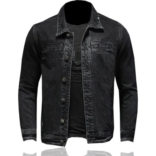 2021 Simple Jeans Jacket Men Denim Coat Autumn Motorcycle Lapel Long Sleeve Single-Breasted Fashion Slim Black Cowboy Outwear