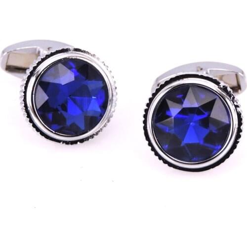 Mens French Shirt Cufflinks Scarf Hat Accessories Round Blue Crystal Cuff button Wedding Couple Jewelry Gifts