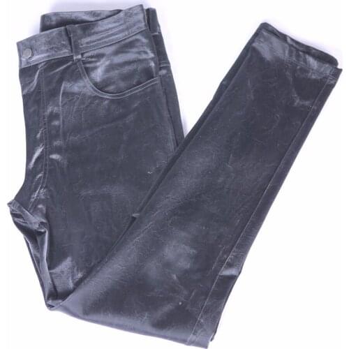 Men PU Leather Lining Fleeces Skinny Pencil Pants Velvet Leggings Keep Warm Package Legs Motorcycle Punk Style Casual Trousers