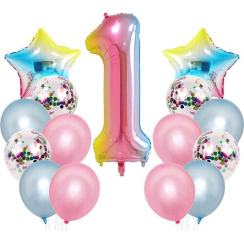 15pcs/set star 32inch Gradually discolored number and Latex Balloon Suit combination birthday party decorations baby show globos