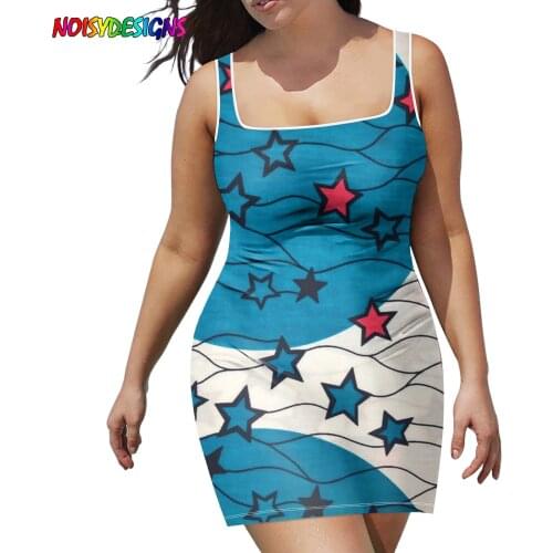 NOISYDESIGNS Vintage Dresses for Women Blue Pink White Black Small Stars Ankara African Print Sleeveless Plus Size Woman Dress