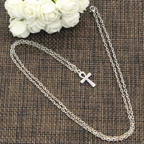 New Fashion Necklace Egyptian Ankh Life Symbol Cross 22x13mm Silver Color Pendants Short Long Women Colar Gift Jewelry Choker