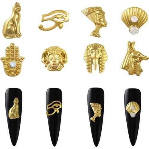 10pcs/lot Egyptian Nail Art Charms Gold Egyptian Pharaoh Small 5*7mm Alloy Egyptian Style Cleopatra Beauty Nail Charms Studs L-9