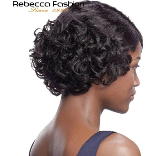 Rebecca Human Hair Wigs For Black Women Brazilian Remy Jerry Curly Human Hair Wig Short Bob Retro Curly Wigs Free Shipping 1B
