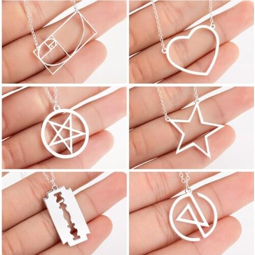 Sasusp Stainless Steel Shaving Blade Star Round Chain Necklace Women Men Golden Section Heart Geometric Necklace Minimalism Gift