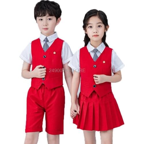 Boys Girls School Uniforms British Style Suit Students Kindergarten Suit Girls Party Skirt Dress Performance Sport Clothing Set