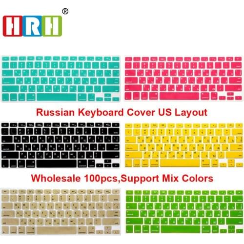 HRH Wholesale 100 pcs Russian Slim Silicone Keyboard Cover Skin Sticker Protective FILM for Mac Book Pro Air 13 15 17 US Layout