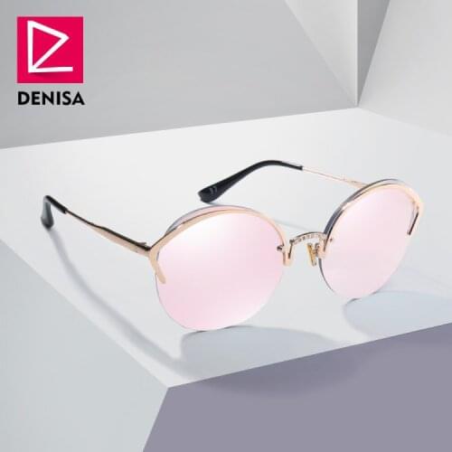 DENISA Round Lens Cat Eye Sunglasses Girls 2019 Fashion Trendy Gradient Sun Glasses For Women Semi-rimless Glasses UV400 G22001