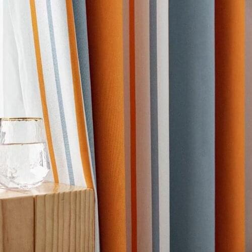 Modern Mediterranean Orange-Grey Stripe Bedroom Window Thick Curtain Semi-shading Curtains for Living Room Tulle Fabric MY025-5