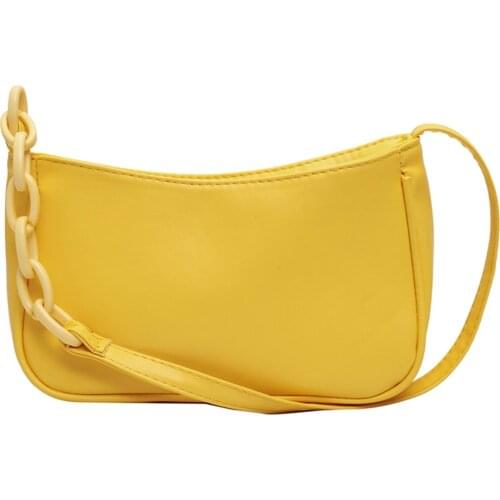 Girls Single Shoulder Bag Fashion Women Solid Color Faux Leather Chain Underarm Shoulder Tote Bag Baguette Handbag